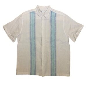 Cafe Luna White Linen Blend Stripe Button Up Shirt Resort Summer XL
